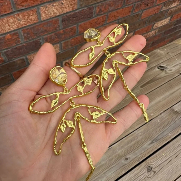 ZARA DRAGONFLY GOLD DROP EARRINGS - Picture 9 of 9